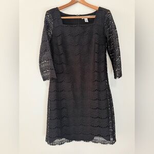 White House Black Market Elegant Black Lace 3/4 sleeve Dress size medium